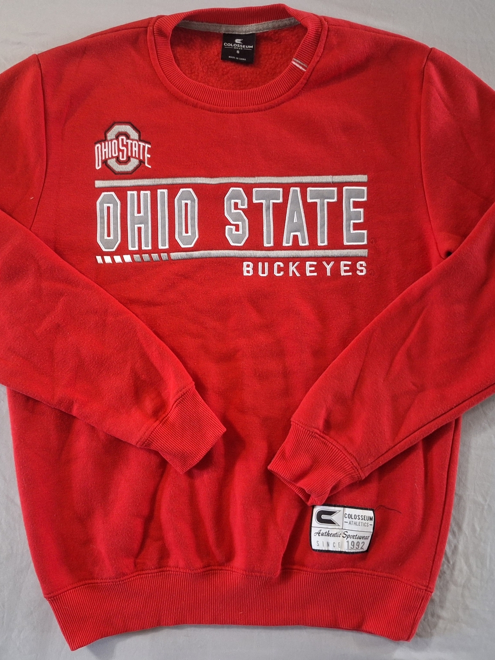 Colosseum Men's Arsenal Red Ohio State Buckeyes Crew Pullover Sweatshirt